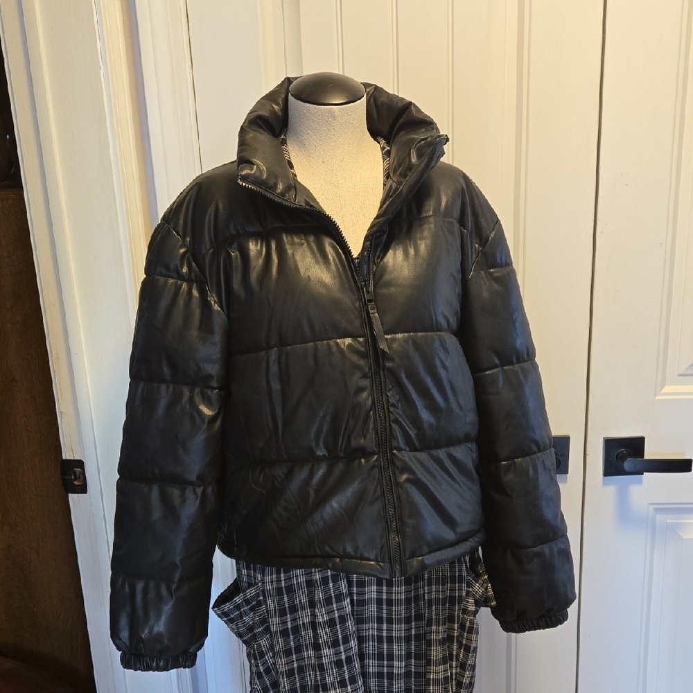 Bagatelle Oversized Faux Leather Puffer Bomber Jacket Ladies Size Large